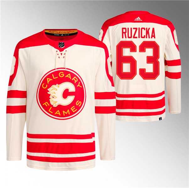 Men's Calgary Flames #63 Adam Ruzicka 2023 Cream Classic Primegreen Stitched Jersey Dzhi